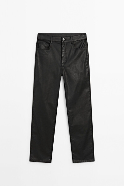 Straight fit, waxed look trousers - 14