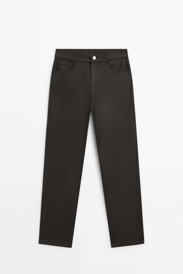 Straight fit, waxed-look trousers. - 5