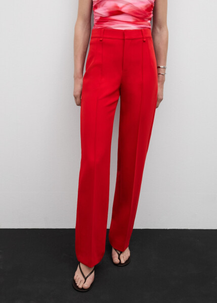 Straight leg, red, decorative stitch pants - 7