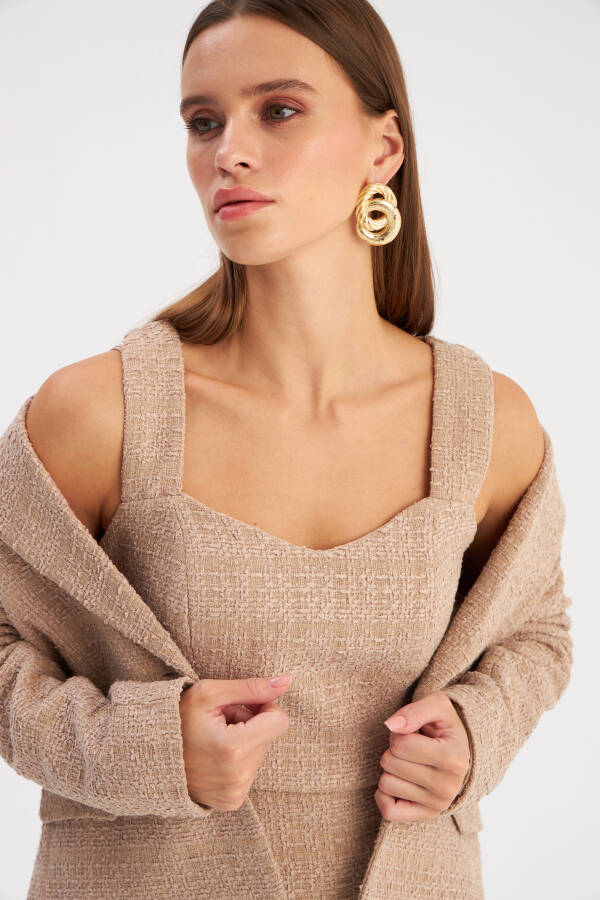 Strapless Tweed Crop Blouse - Beige - 8