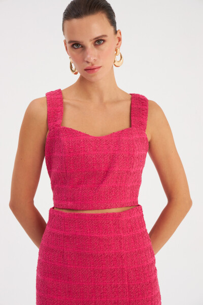 Strapless Tweed Crop Blouse - Fuchsia - 9