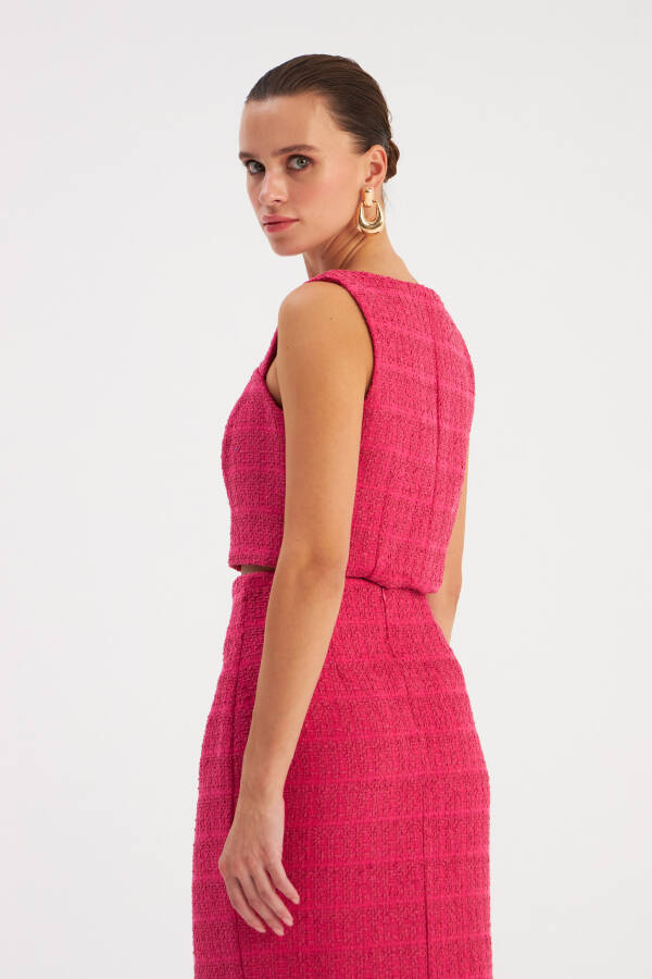 Strapless Tweed Crop Blouse - Fuchsia - 12