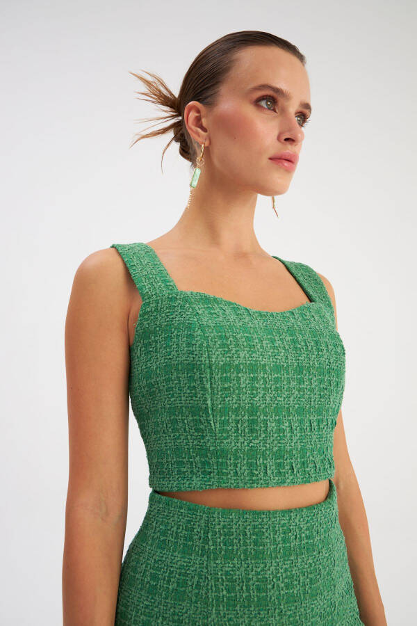 Strapless Tweed Crop Blouse - K.green - 4