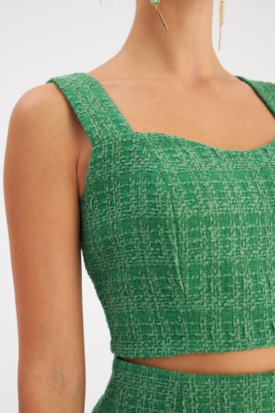 Strapless Tweed Crop Blouse - K.green - 5