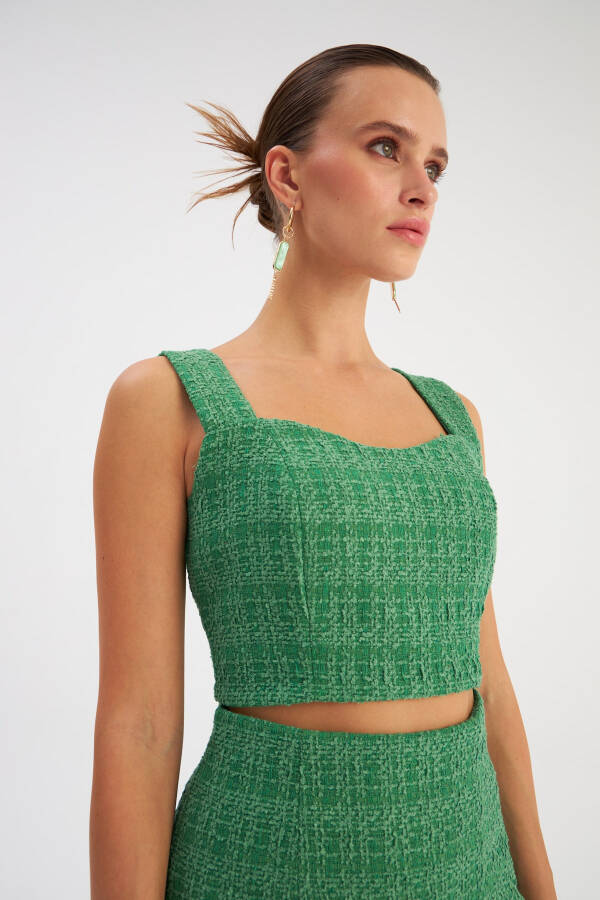 Strapless Tweed Crop Blouse - K.green - 10