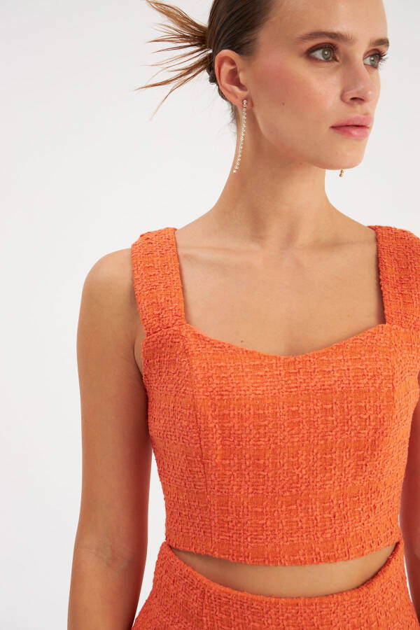 Strapless Tweed Crop Top - Orange - 1