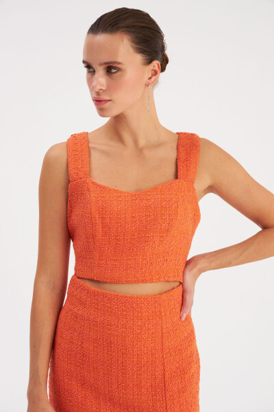 Strapless Tweed Crop Top - Orange - 2