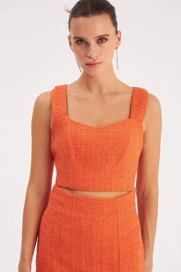 Strapless Tweed Crop Top - Orange - 3