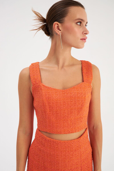 Strapless Tweed Crop Top - Orange - 4