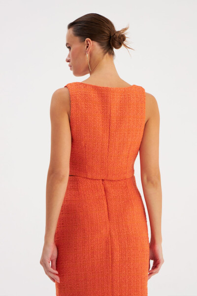 Strapless Tweed Crop Top - Orange - 5