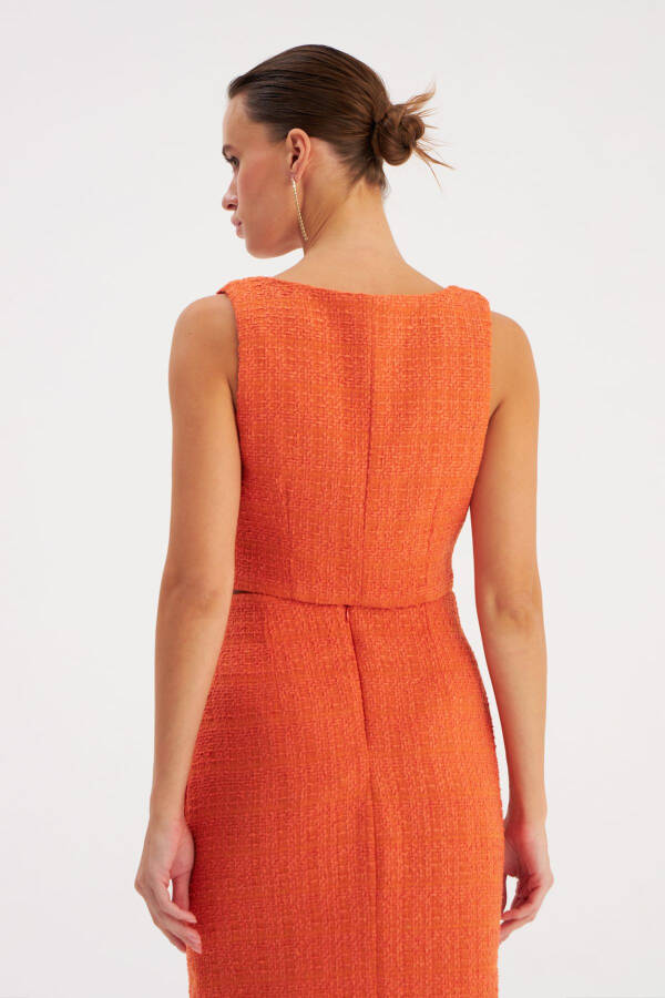 Strapless Tweed Crop Top - Orange - 5