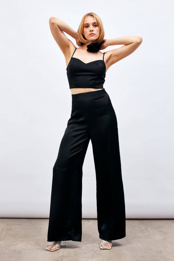 Strappy Satin Crop Top - BLACK - 1