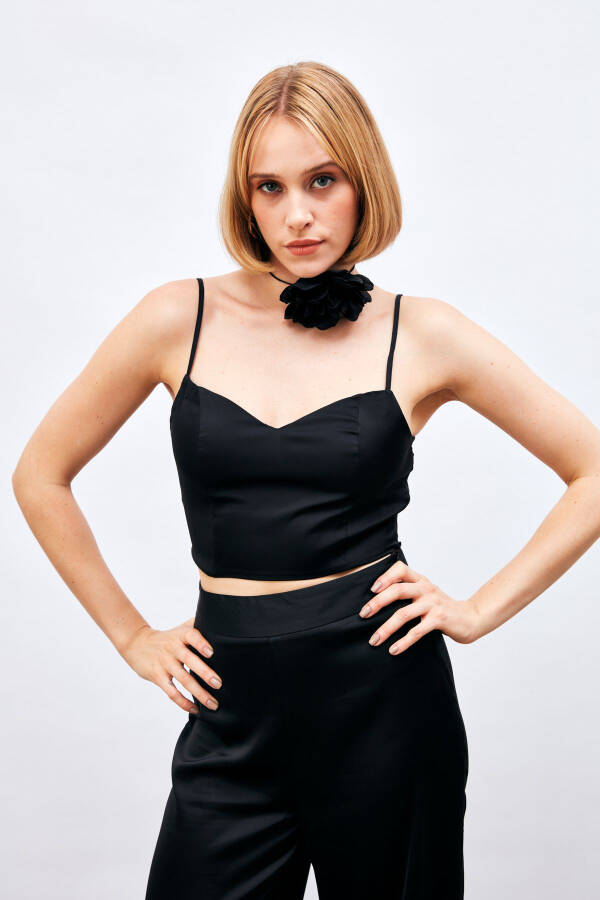 Strappy Satin Crop Top - BLACK - 2