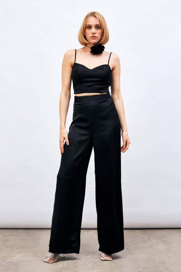 Strappy Satin Crop Top - BLACK - 8