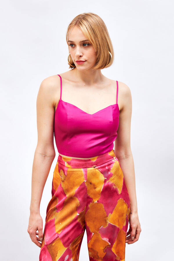 Strappy Satin Crop Top - FUCHSIA - 3