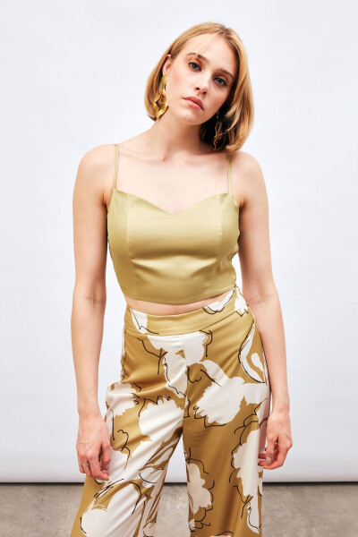 Strappy Satin Crop Top - OLIVE - 1