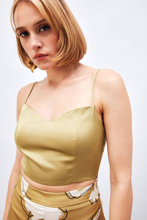 Strappy Satin Crop Top - OLIVE - 2