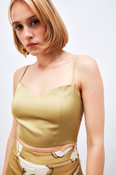 Strappy Satin Crop Top - OLIVE - 7