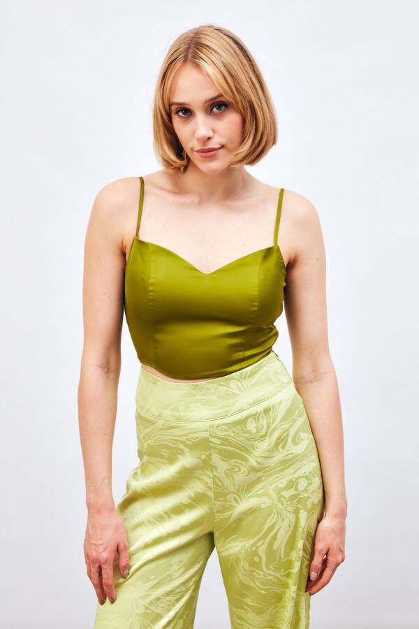 Strappy Satin Crop Top - OLIVE GREEN - 1