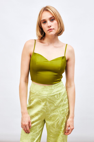 Strappy Satin Crop Top - OLIVE GREEN - 3