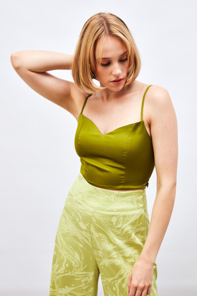 Strappy Satin Crop Top - OLIVE GREEN - 6