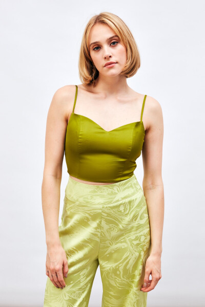 Strappy Satin Crop Top - OLIVE GREEN - 7