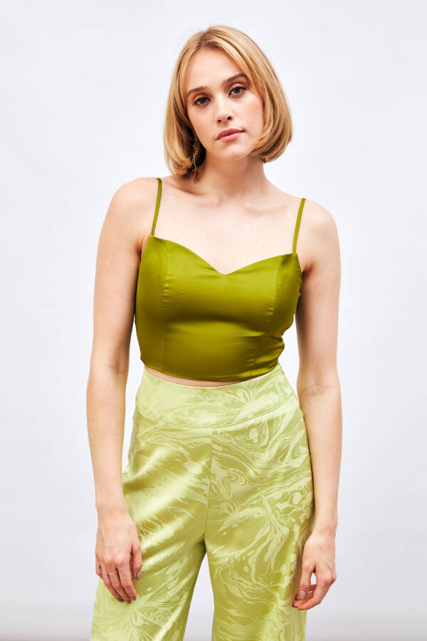 Strappy Satin Crop Top - OLIVE GREEN - 7