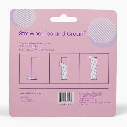 Strawberries and Cream Tennis Tape, Tacky Texture & Matching Dampener, 2 Overgrips & 1 Dampener Set for Tennis Racket, Tennis Tape Pink, Purple, Turquoise, Orange, Blue - 6