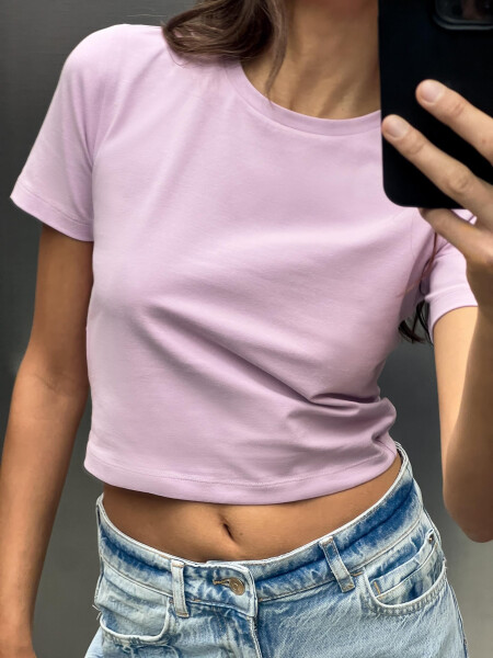 STREÇ CROP T-SHIRT Siyah Beyaz Kahverengi / Köstebek Leylak - 3