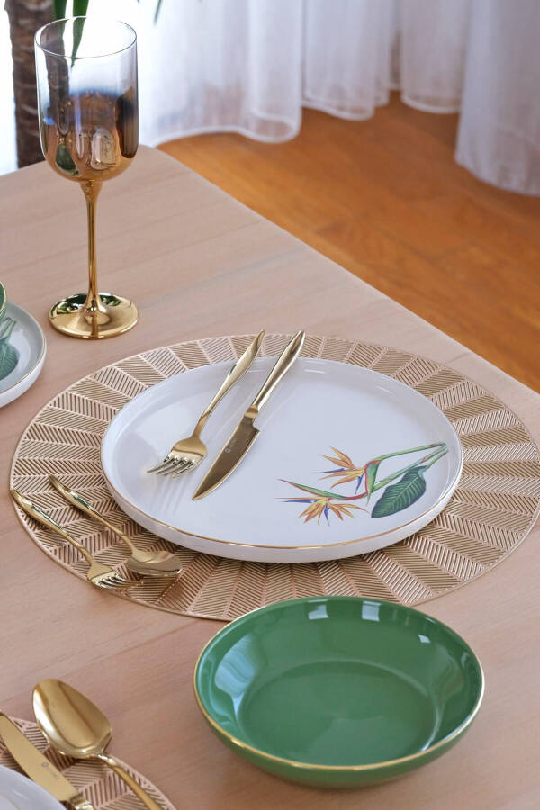 Strelitzia Gold-Gilded 27-Piece 6-Person Ceramic Dinner Set - 3