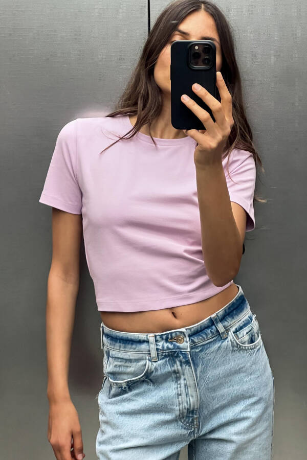 STRETCH CROP T-SHIRT Black White Brown / Mole Lilac - 7