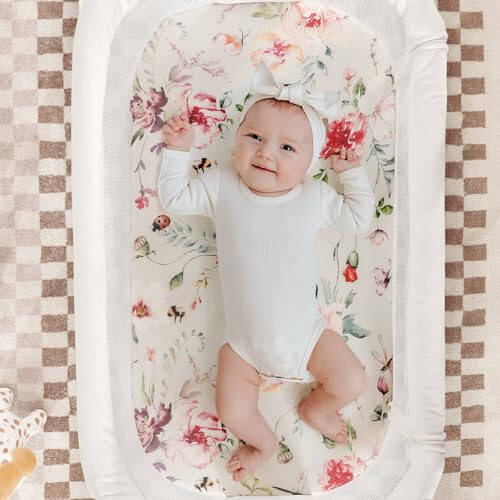 Stretch Ultra Soft Fitted Bassinet Sheet Set 3 Pack, Universal Fit for Bassinets Baby Cradle Moses Basket Oval Rectangle Mattress Safe and Snug, Beautiful Flowers and Insects Pattern for Baby Girls - 45