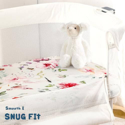 Stretch Ultra Soft Fitted Bassinet Sheet Set 3 Pack, Universal Fit for Bassinets Baby Cradle Moses Basket Oval Rectangle Mattress Safe and Snug, Beautiful Flowers and Insects Pattern for Baby Girls - 46