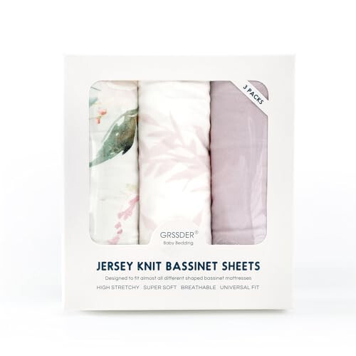 Stretch Ultra Soft Fitted Bassinet Sheet Set 3 Pack, Universal Fit for Bassinets Baby Cradle Moses Basket Oval Rectangle Mattress Safe and Snug, Beautiful Flowers and Insects Pattern for Baby Girls - 48