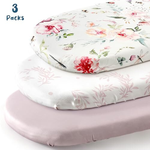 Stretch Ultra Soft Fitted Bassinet Sheet Set 3 Pack, Universal Fit for Bassinets Baby Cradle Moses Basket Oval Rectangle Mattress Safe and Snug, Beautiful Flowers and Insects Pattern for Baby Girls - 30