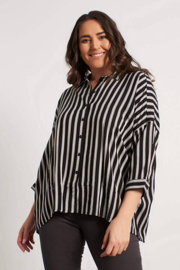 Striped 3/4 Sleeve Wide Blouse - 6