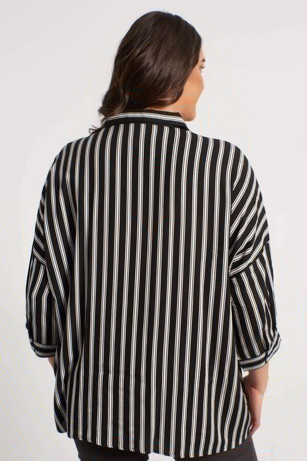 Striped 3/4 Sleeve Wide Blouse - 8