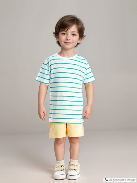 Striped Baby Boy T-shirt and Shorts Set with Bike Collar - 1