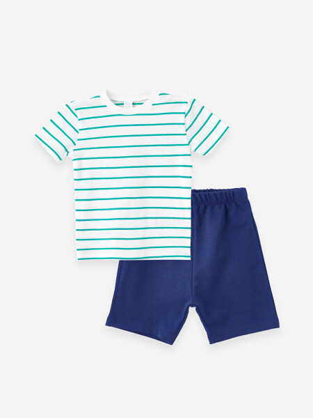 Striped Baby Boy T-Shirt and Shorts Set with Bike Collar - 1