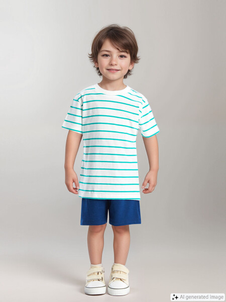 Striped Baby Boy T-Shirt and Shorts Set with Bike Collar - 1