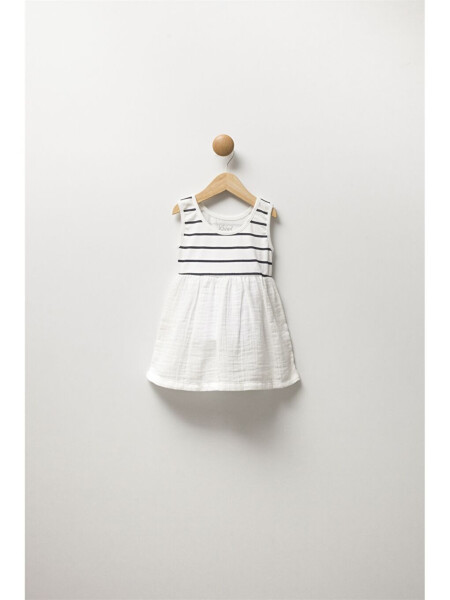 Striped Baby Girl Dress with Peter Pan Collar - 1