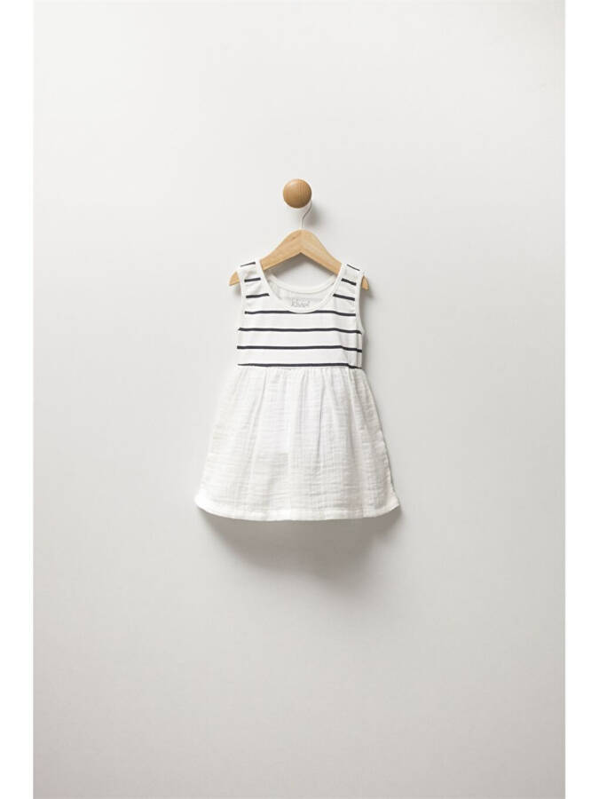 Striped Baby Girl Dress with Peter Pan Collar - 1