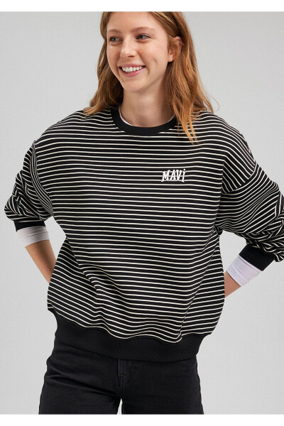 Striped Black Sweatshirt with Logo Print 1s10100-85143 - 24