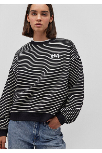 Striped Black Sweatshirt with Logo Print 1s10100-85143 - 1