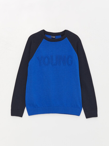 Striped Boys' Knitted Sweater with Bicycle Collar - 1