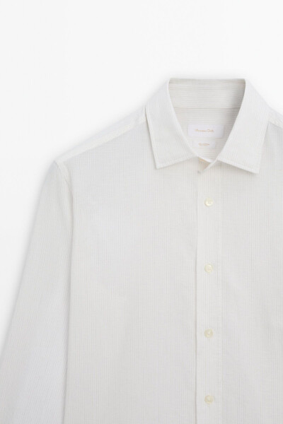 Striped cotton and linen blend, regular fit shirt. - 6