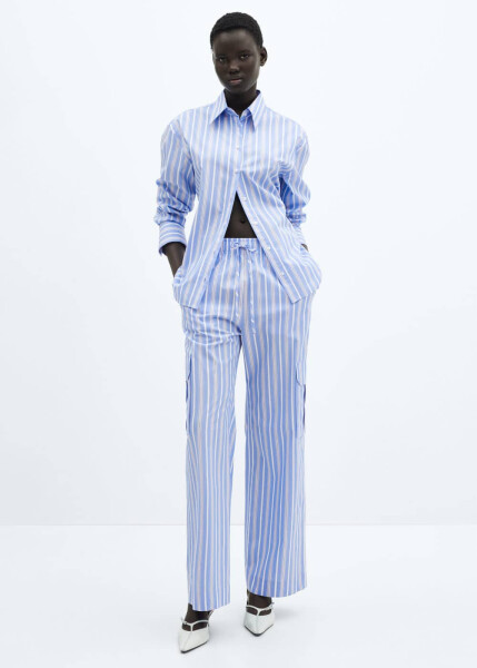 Striped Cotton Cargo Pants - 4