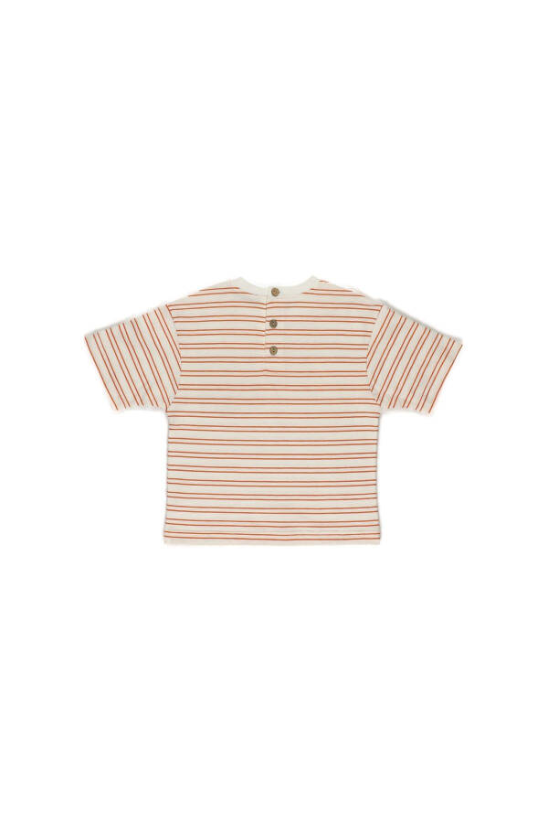 Striped Ecru T-Shirt with Pocket Detail for Baby Boy - 5