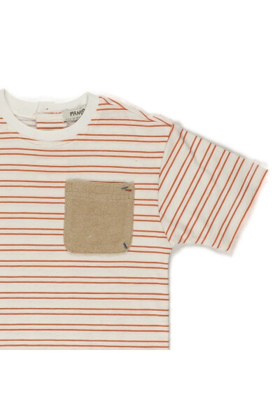 Striped Ecru T-Shirt with Pocket Detail for Baby Boy - 6