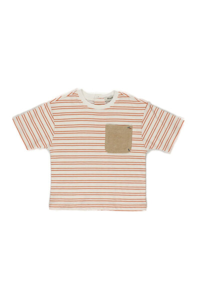 Striped Ecru T-Shirt with Pocket Detail for Baby Boy - 1